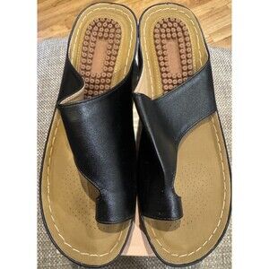 Womens Aomigoct Black One Toe Orthpopedic Wedge Sandals 7M